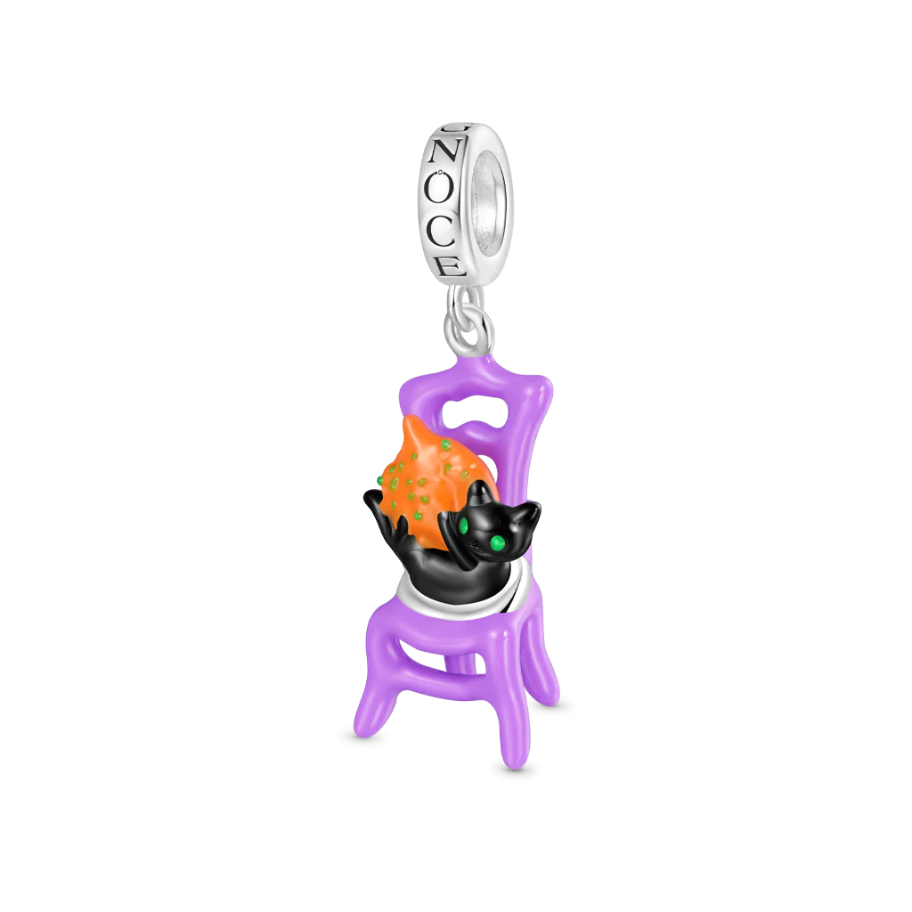 Gnoce Halloween Chair Glow-in-the-Dark Cat Charm Platinum-plated Silver Blend - Image 2