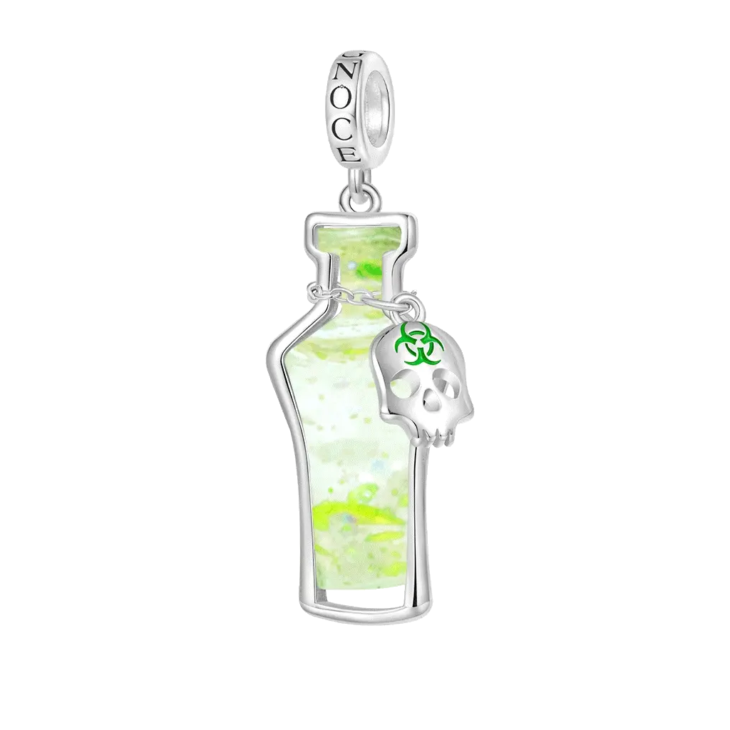 Gnoce Halloween Poison Glow-in-the-Dark Glass Bottle Charm Platinum-plated Silver Blend