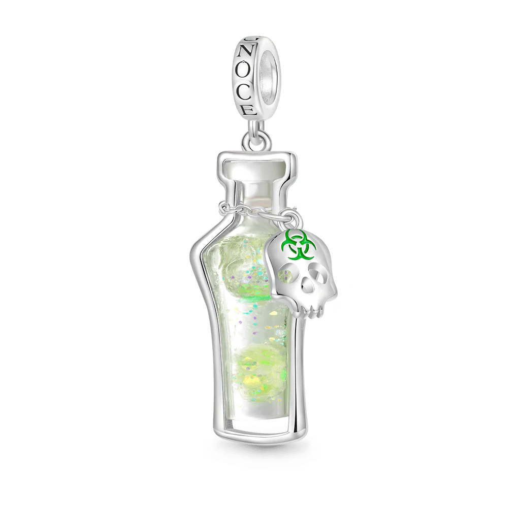Gnoce Halloween Poison Glow-in-the-Dark Glass Bottle Charm Platinum-plated Silver Blend - Image 2