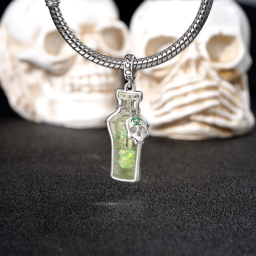 Gnoce Halloween Poison Glow-in-the-Dark Glass Bottle Charm Platinum-plated Silver Blend - Image 4