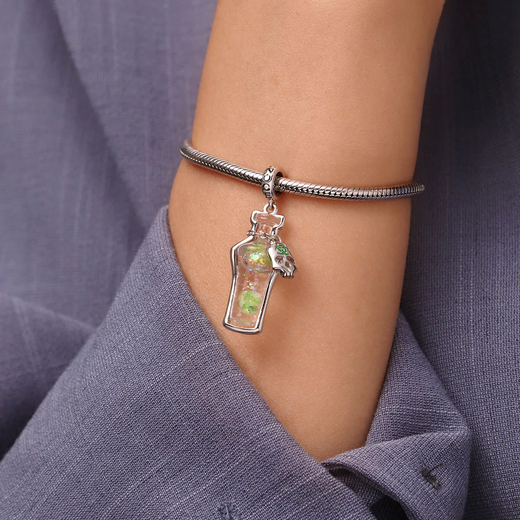 Gnoce Halloween Poison Glow-in-the-Dark Glass Bottle Charm Platinum-plated Silver Blend - Image 7