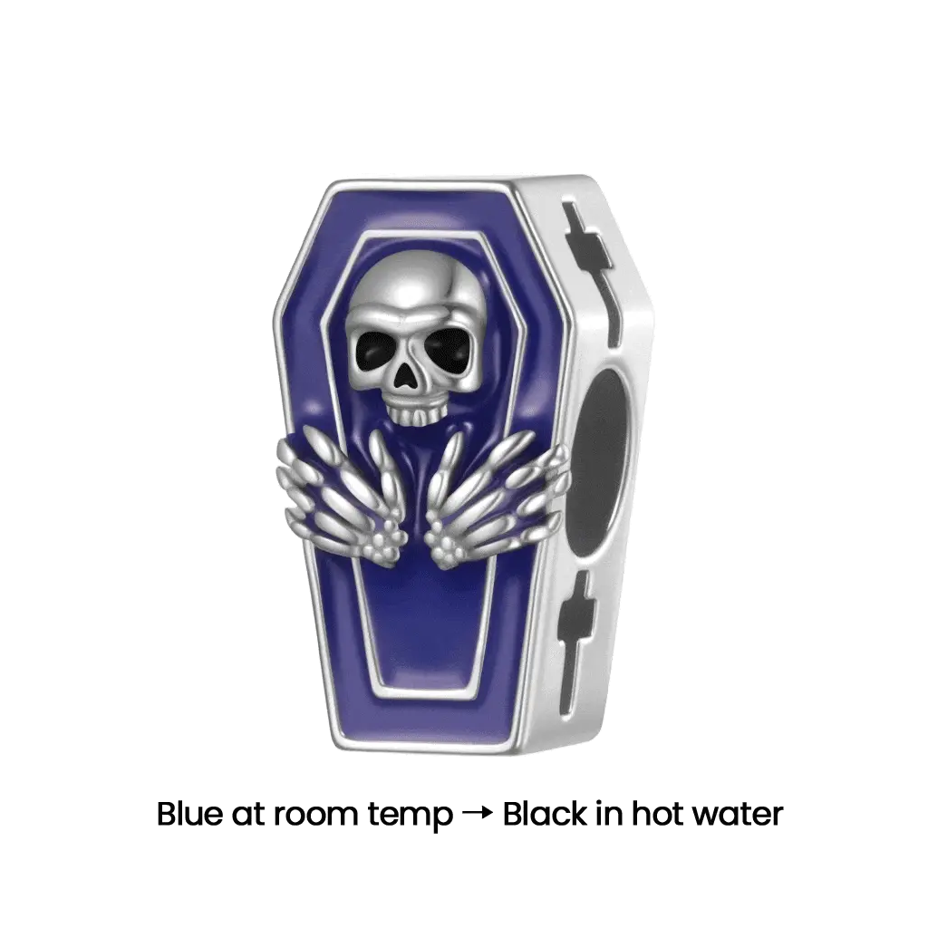 Gnoce Halloween Skull Heated Color-changing Coffin Charm Platinum-plated Silver Blend