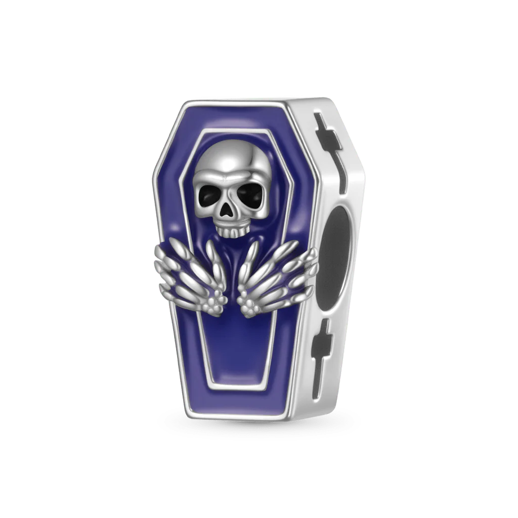 Gnoce Halloween Skull Heated Color-changing Coffin Charm Platinum-plated Silver Blend - Image 2