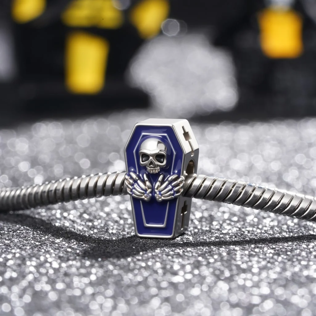 Gnoce Halloween Skull Heated Color-changing Coffin Charm Platinum-plated Silver Blend - Image 5