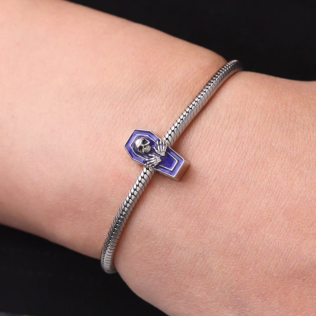 Gnoce Halloween Skull Heated Color-changing Coffin Charm Platinum-plated Silver Blend - Image 7