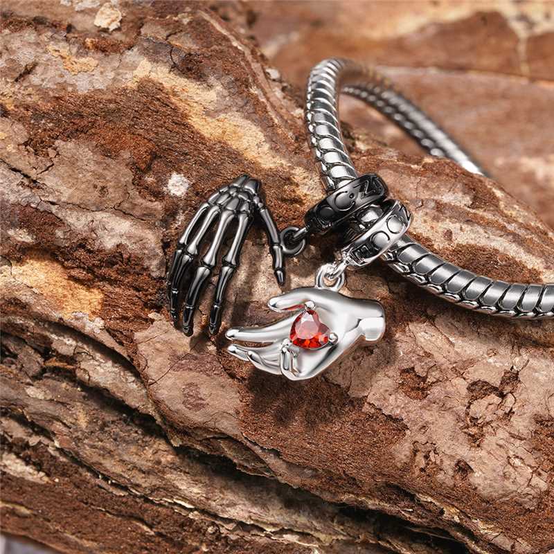 Gnoce Skull Handshake Combination Double Charm Platinum-plated Silver Blend - Image 6
