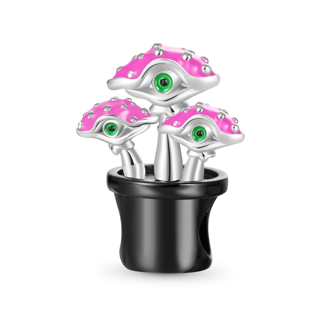 Gnoce Halloween Hallucinogenic Mushroom Charm Platinum-plated Silver Blend