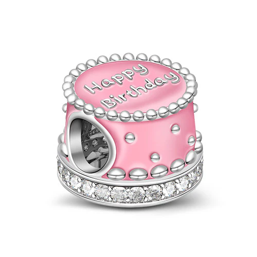 Gnoce Pink Birthday Cake Charm Platinum-plated Silver Blend