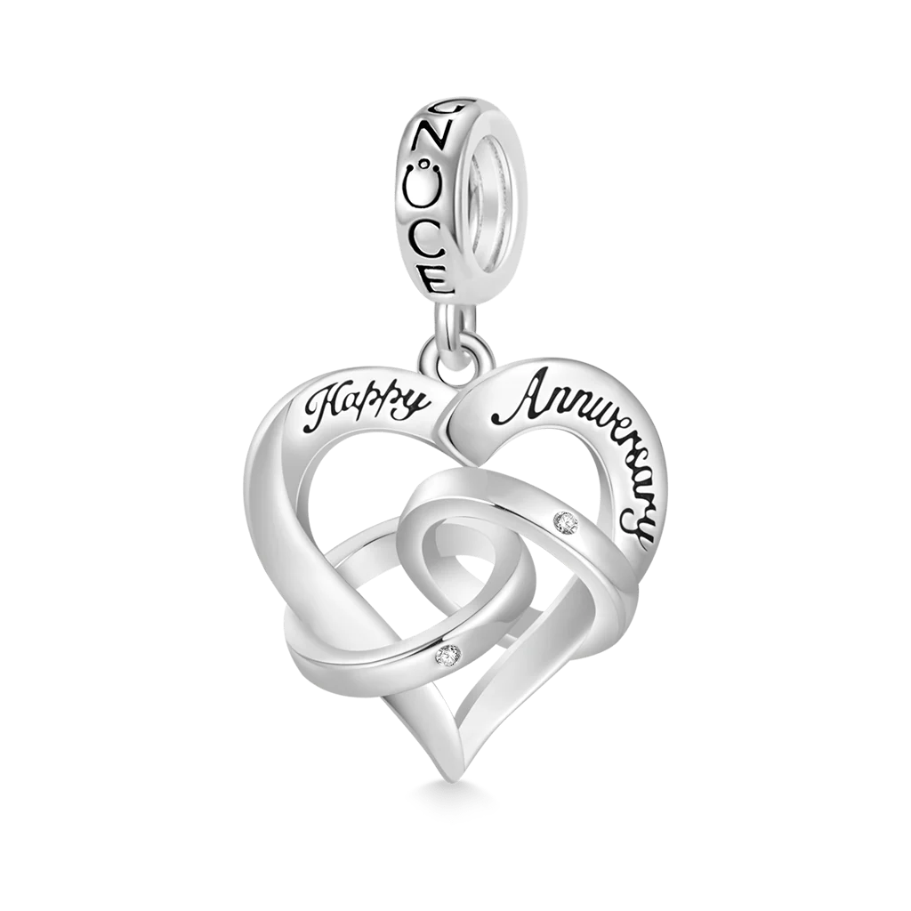 Gnoce Engravable Happy Anniversary Ring Heart Charm Platinum-plated Silver Blend