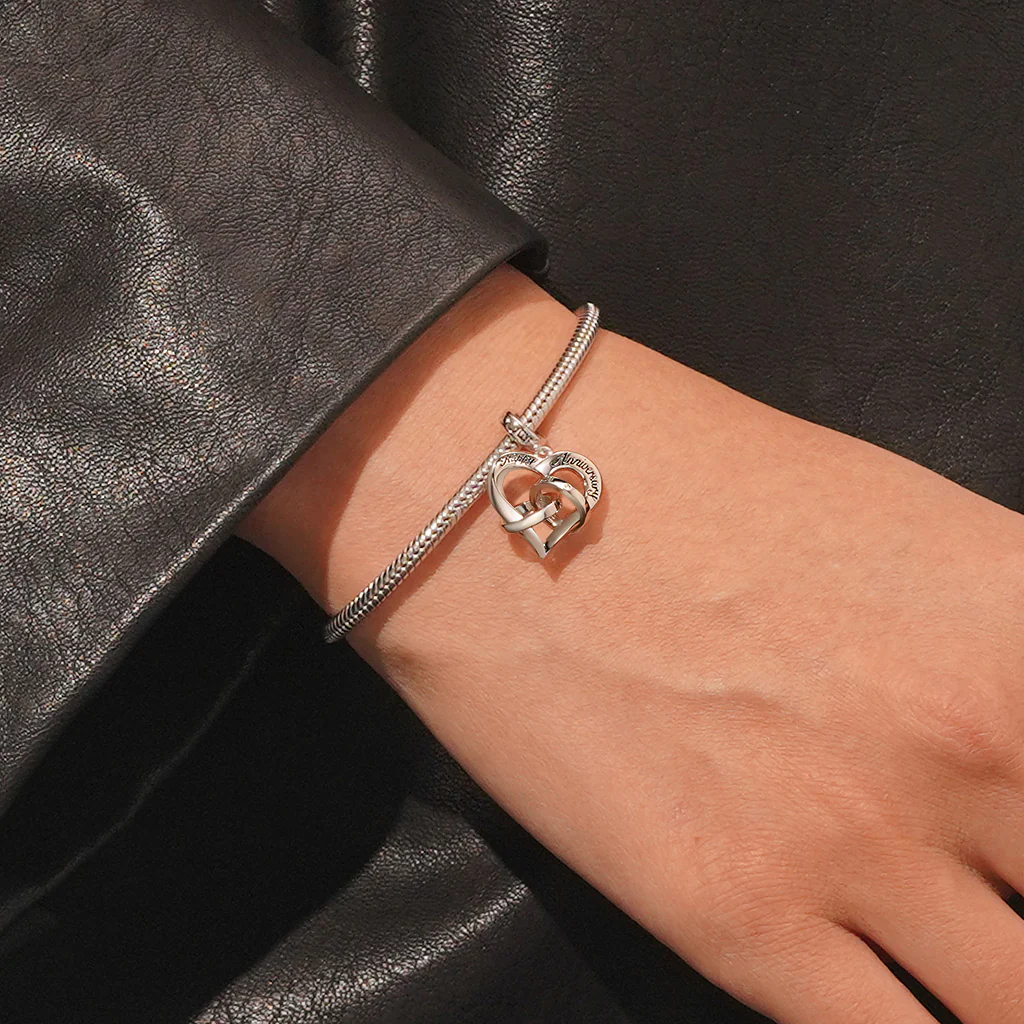 Gnoce Engravable Happy Anniversary Ring Heart Charm Platinum-plated Silver Blend - Image 6