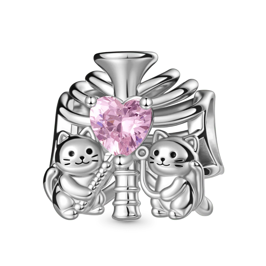 Gnoce Healing Heartache Cat Charm Platinum-plated Silver Blend
