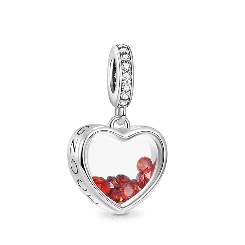 Gnoce Heart-shaped Birthstone Charm Platinum-plated Silver Blend