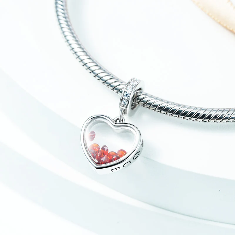 Gnoce Heart-shaped Birthstone Charm Platinum-plated Silver Blend - Image 2