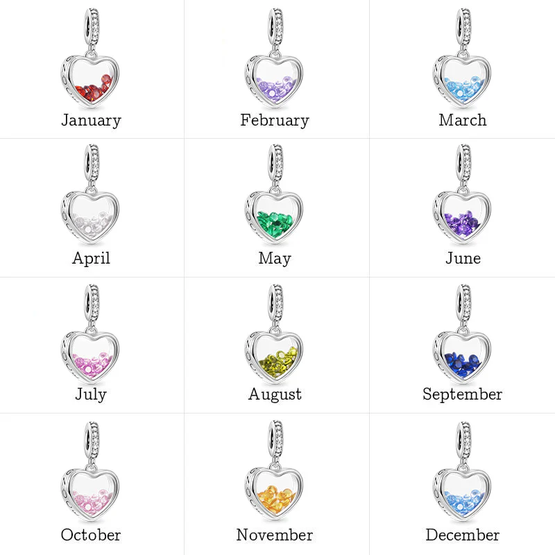 Gnoce Heart-shaped Birthstone Charm Platinum-plated Silver Blend - Image 5