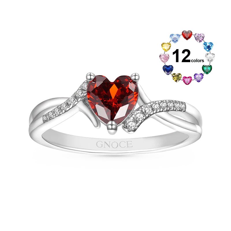 Gnoce Sparkling Birthstone Heart Ring