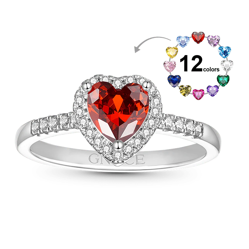 Gnoce Sparking Heart-shaped Birthstone Ring