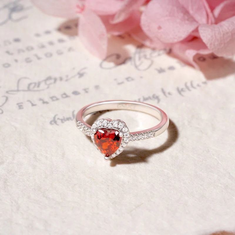 Gnoce Sparking Heart-shaped Birthstone Ring - Image 4
