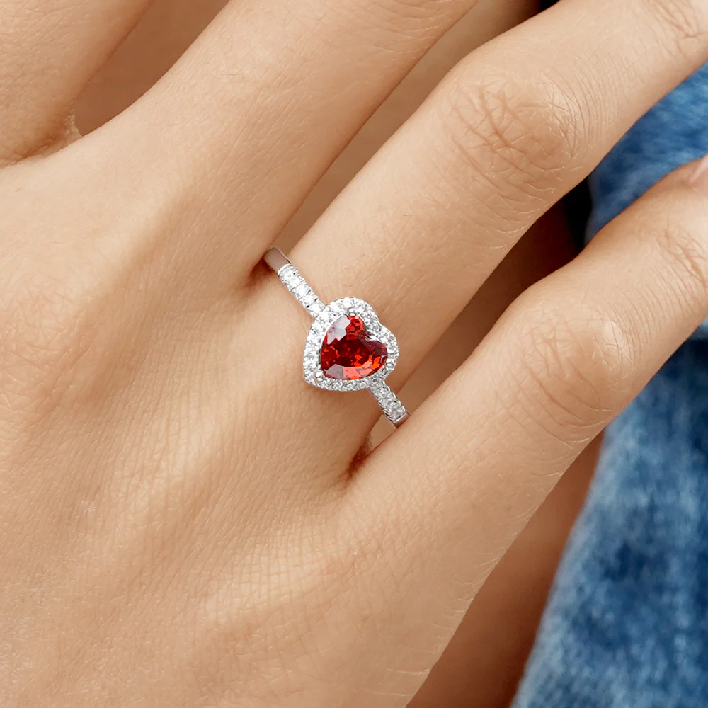 Gnoce Sparking Heart-shaped Birthstone Ring - Image 6