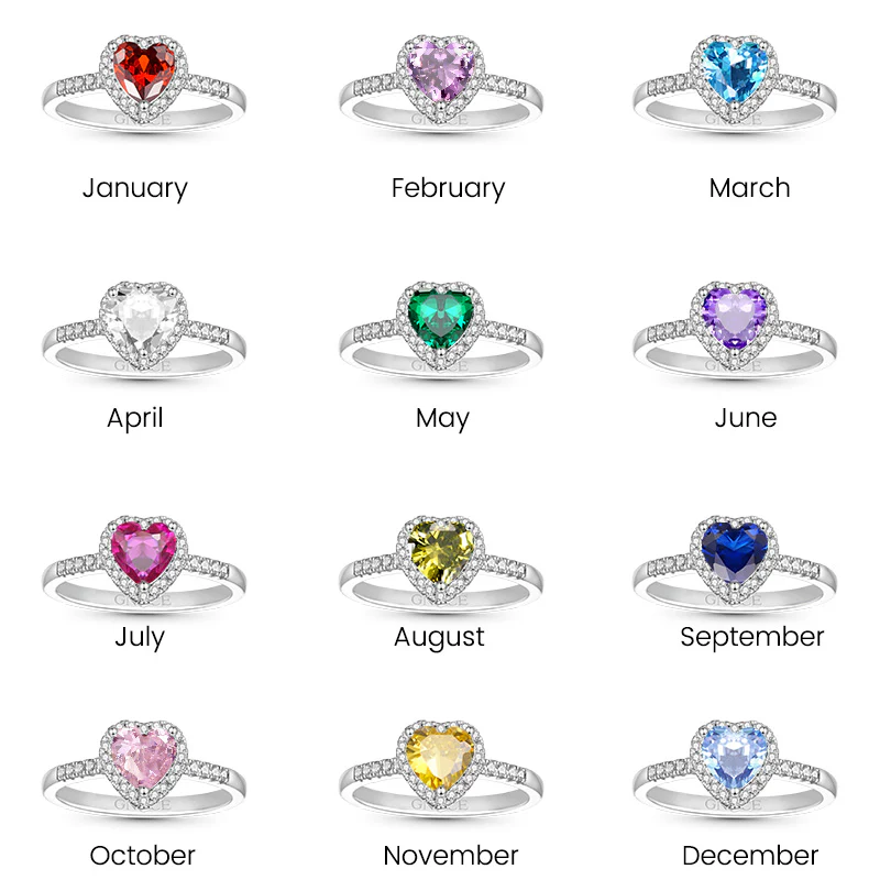 Gnoce Sparking Heart-shaped Birthstone Ring - Image 7