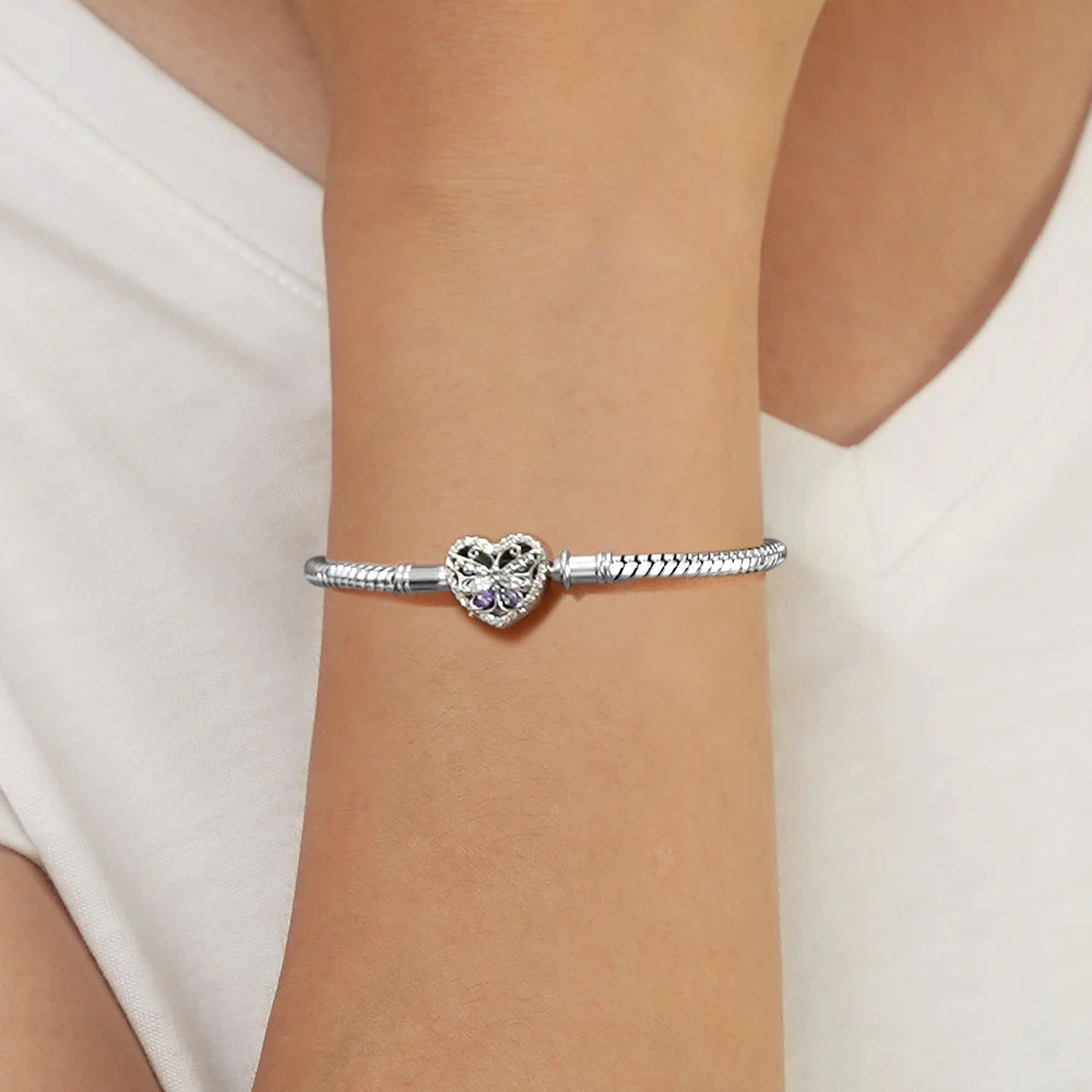 Gnoce Heart Butterfly Engravable Snake Chain Bracelet - Image 5