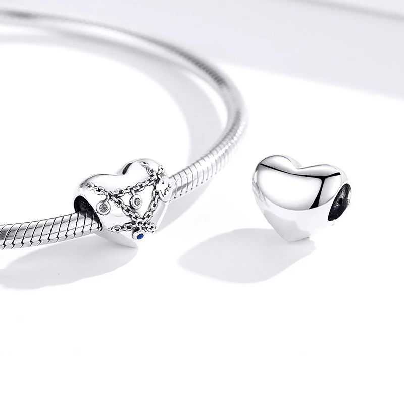 Heart with Chain Charm Bead 925 Sterling Silver - Image 2
