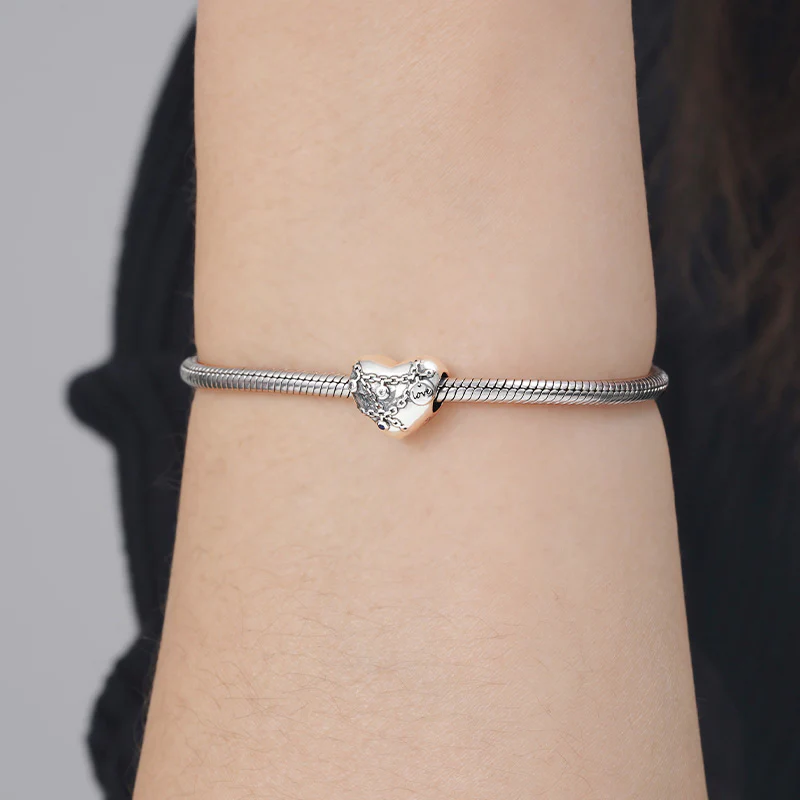 Heart with Chain Charm Bead 925 Sterling Silver - Image 3