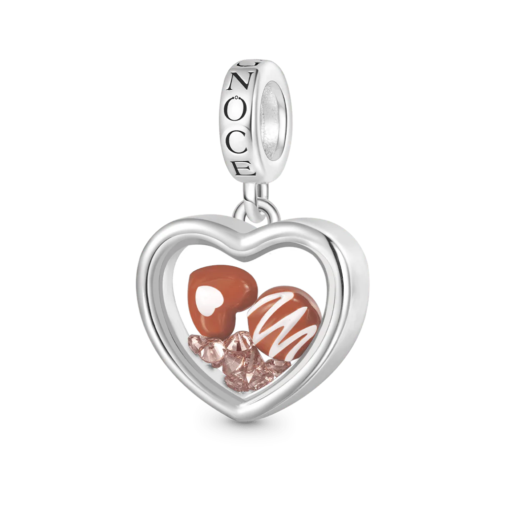 Gnoce Heart Transparent Chocolate Charm Platinum-plated Silver Blend