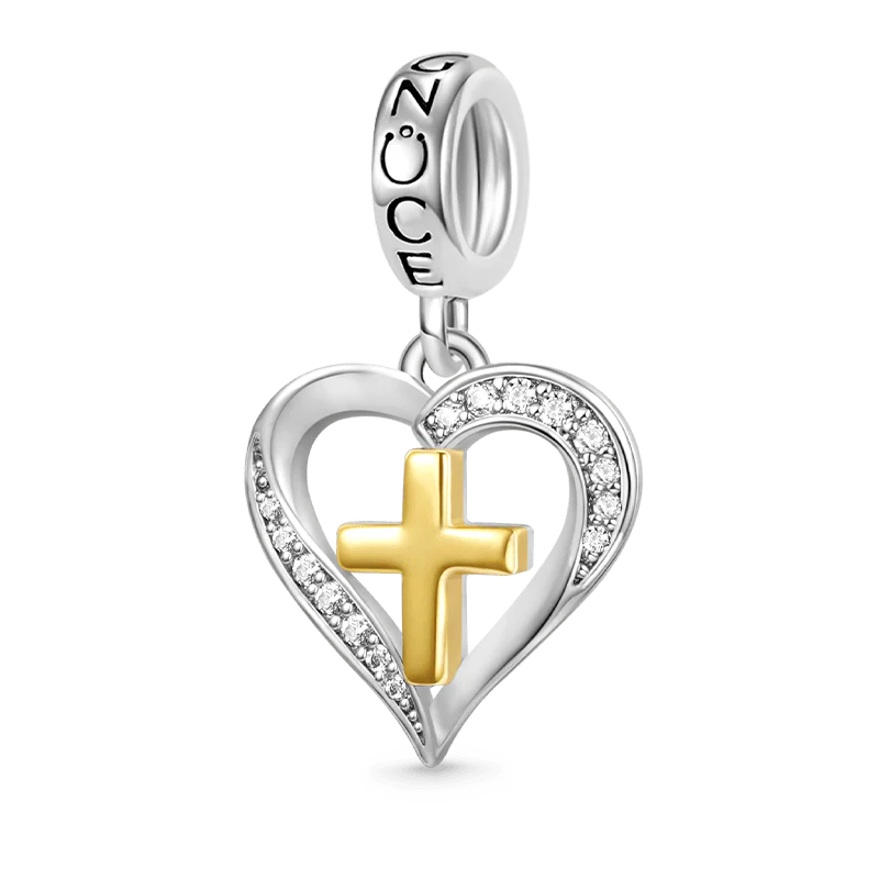 Gnoce Love Heart Cross Charm Platinum-plated Silver Blend