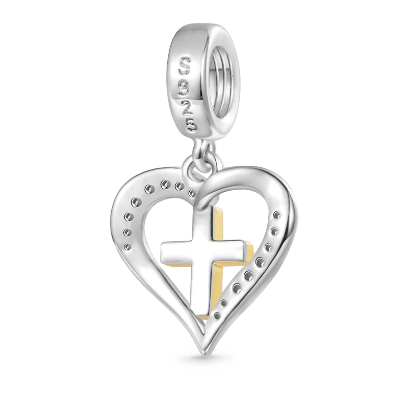 Gnoce Love Heart Cross Charm Platinum-plated Silver Blend - Image 2
