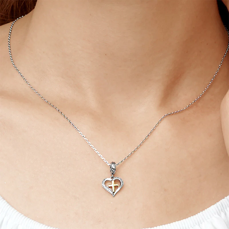 Gnoce Love Heart Cross Charm Platinum-plated Silver Blend - Image 5