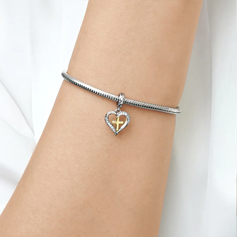 Gnoce Love Heart Cross Charm Platinum-plated Silver Blend - Image 7