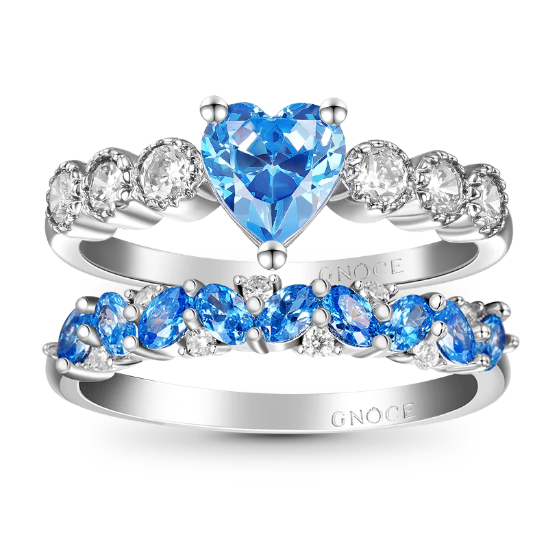 Gnoce Heart Cut Stackable Ring Set Platinum-plated Silver Blend
