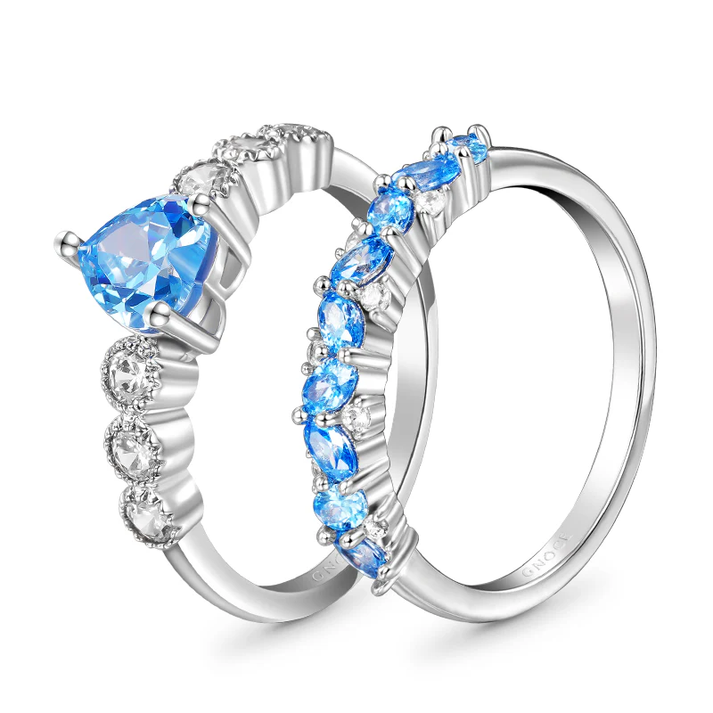 Gnoce Heart Cut Stackable Ring Set Platinum-plated Silver Blend - Image 2
