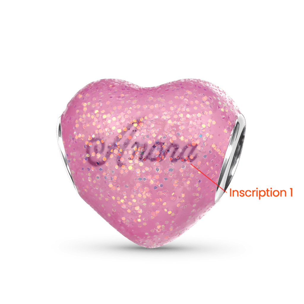 Gnoce Glitter Pink Enamels Engravable Charm Platinum-plated Silver Blend - Image 2