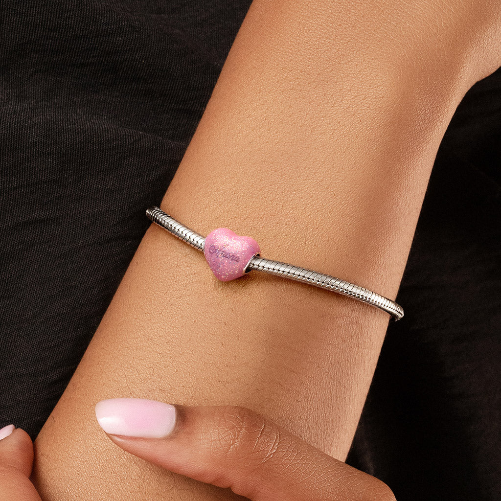 Gnoce Glitter Pink Enamels Engravable Charm Platinum-plated Silver Blend - Image 3