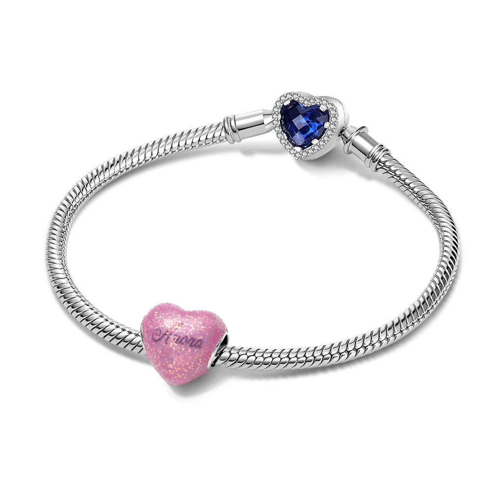 Gnoce Glitter Pink Enamels Engravable Charm Platinum-plated Silver Blend - Image 4