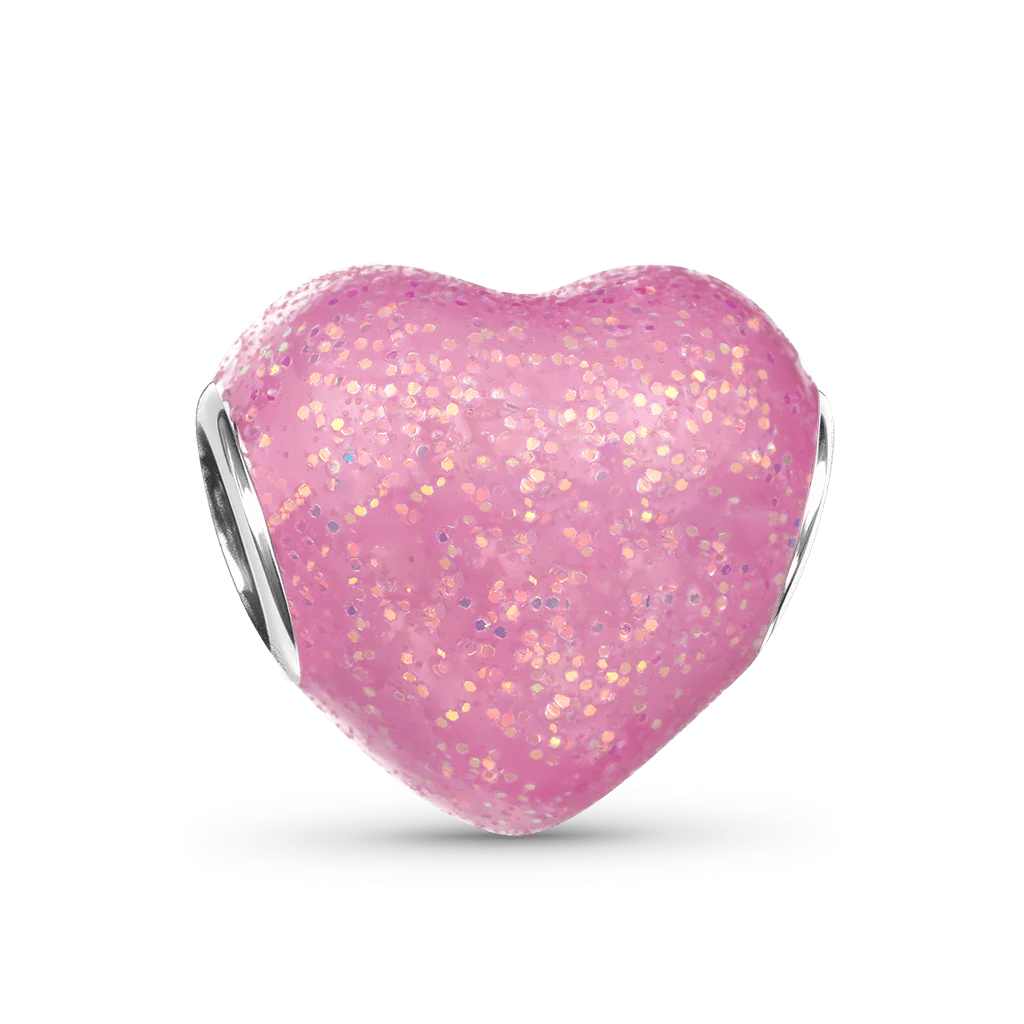 Gnoce Glitter Pink Enamels Engravable Charm Platinum-plated Silver Blend - Image 6