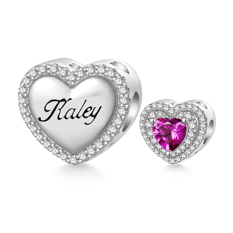 Gnoce Heart Birthstone Engravable Name Charm Platinum-plated Silver Blend - Image 2