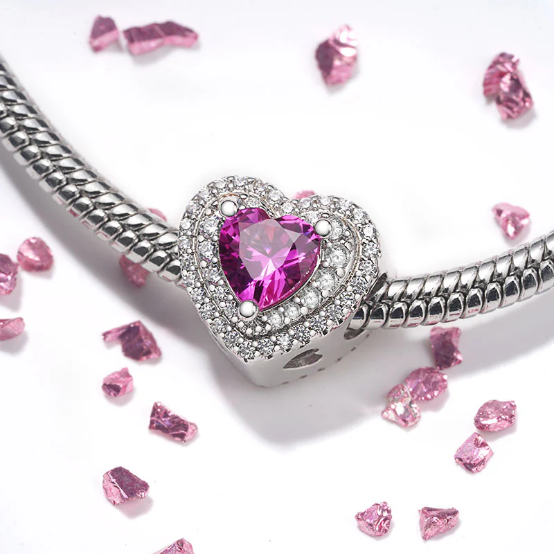 Gnoce Heart Birthstone Engravable Name Charm Platinum-plated Silver Blend - Image 3