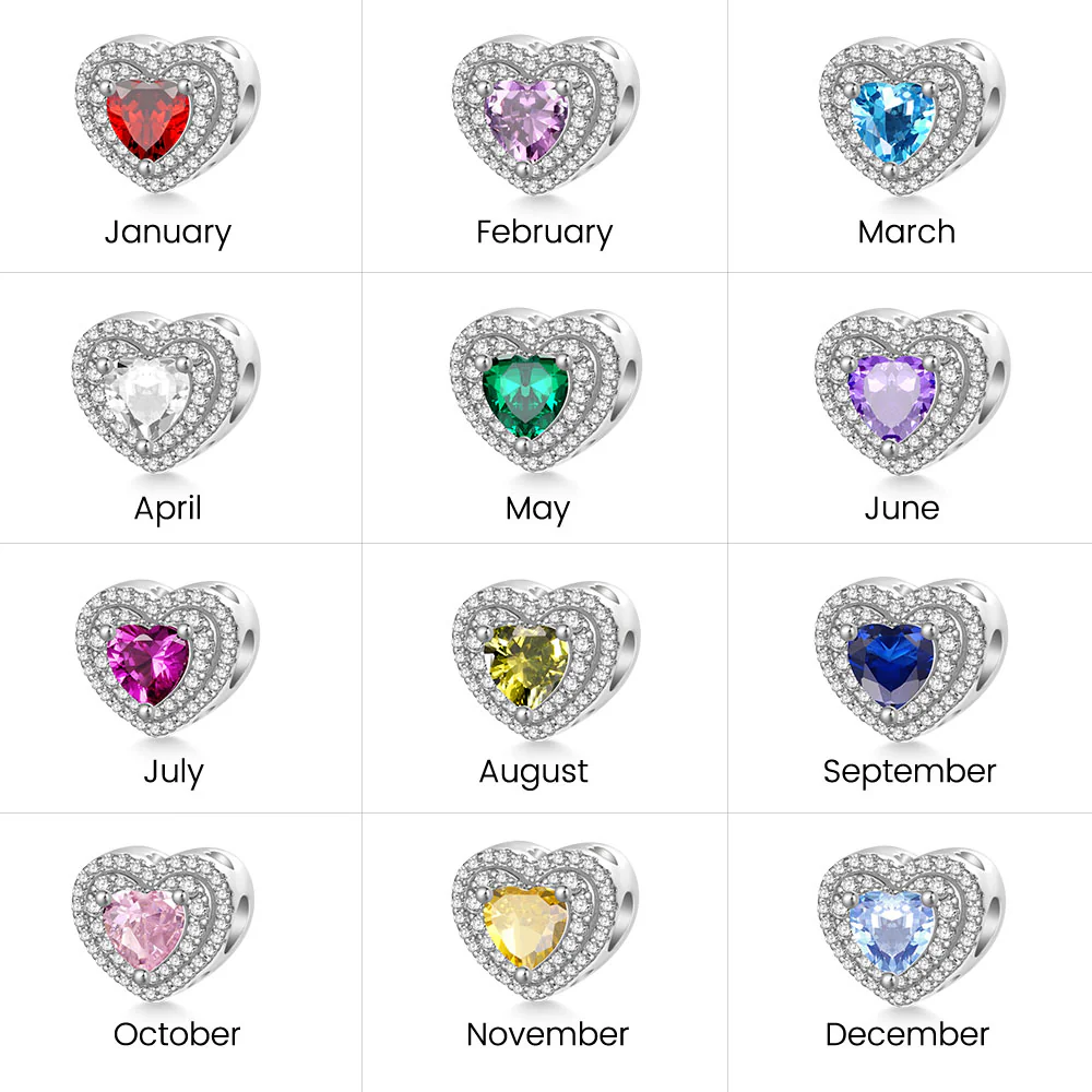 Gnoce Heart Birthstone Engravable Name Charm Platinum-plated Silver Blend - Image 6