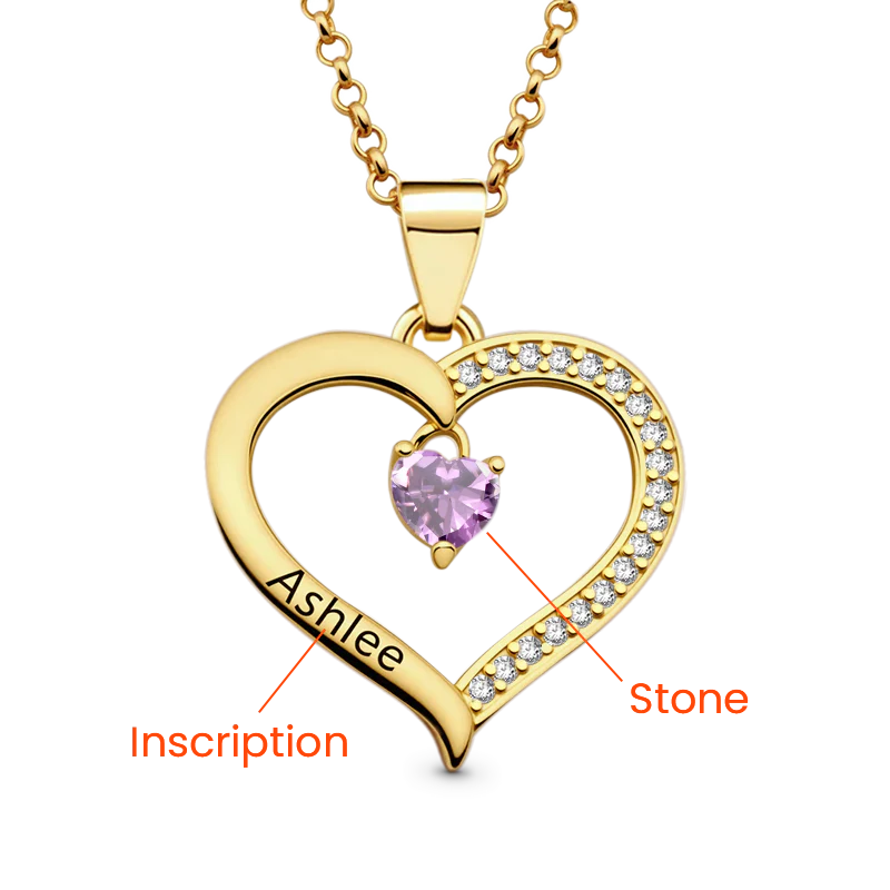 Gnoce Heart Engravable Birthstone Necklace - Image 2