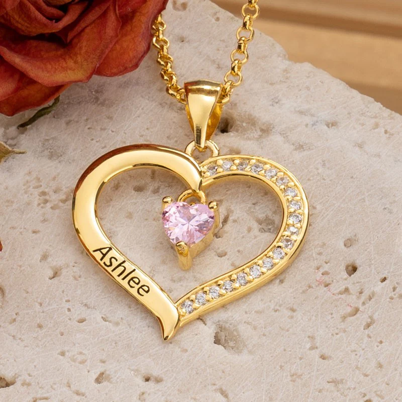 Gnoce Heart Engravable Birthstone Necklace - Image 5