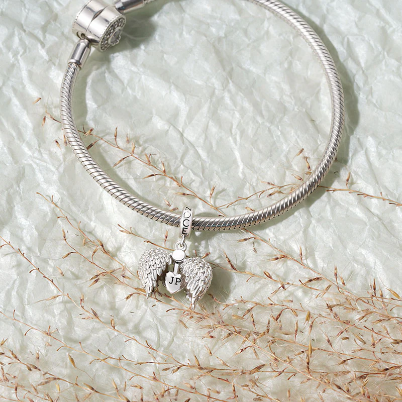 Gnoce Angel Wings Heart Engravable Charm Platinum-plated Silver Blend - Image 2