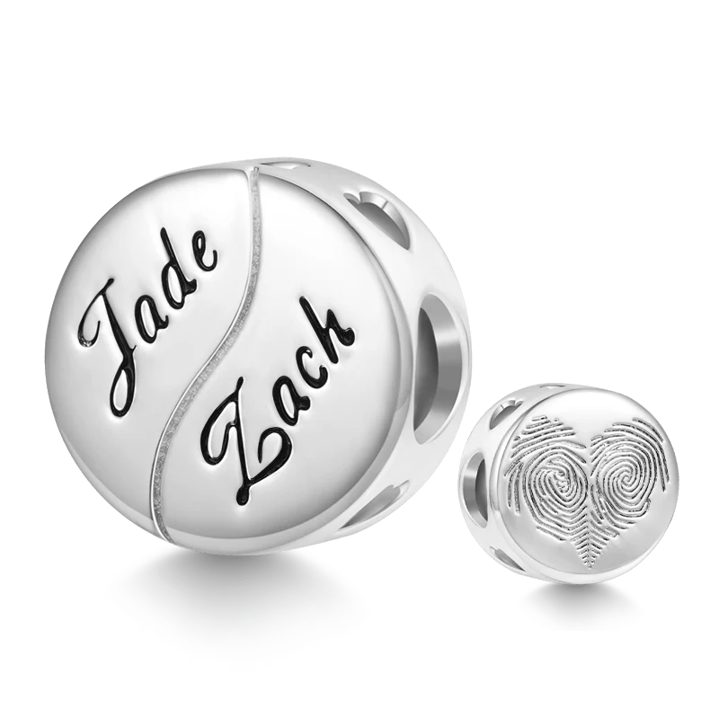 Gnoce Engravable Love Heart Fingerprint Charm Platinum-plated Silver Blend