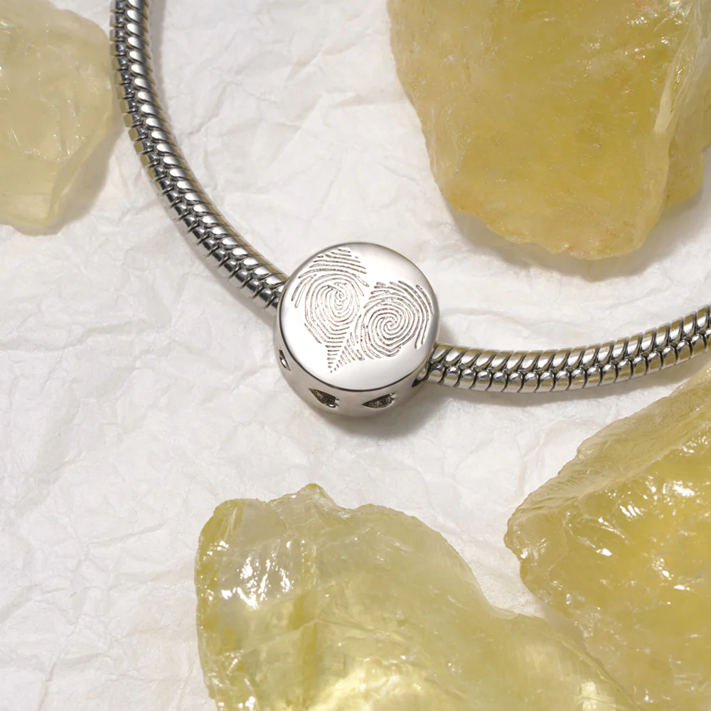 Gnoce Engravable Love Heart Fingerprint Charm Platinum-plated Silver Blend - Image 5