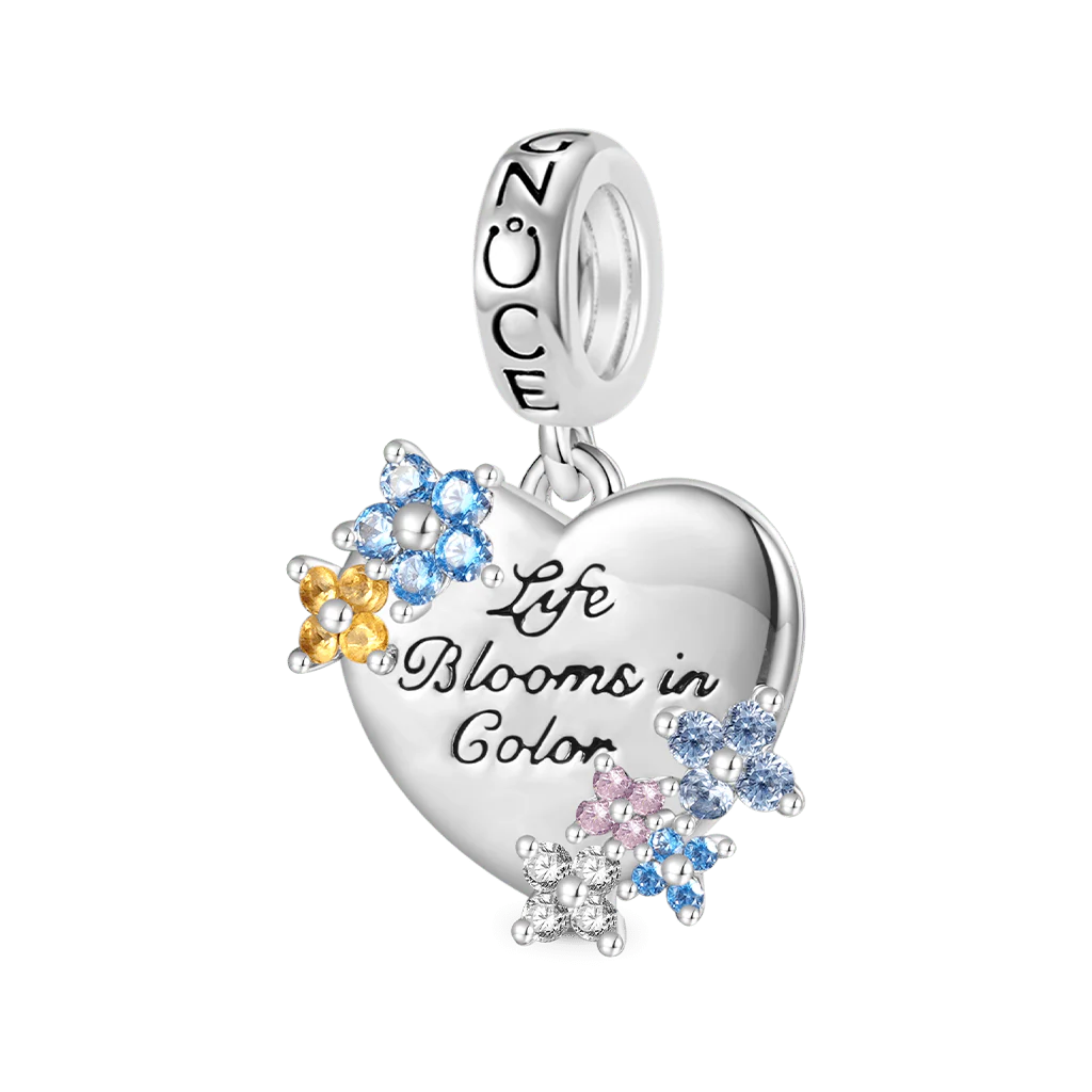 Gnoce Engravable Heart Flowers Charm Platinum-plated Silver Blend