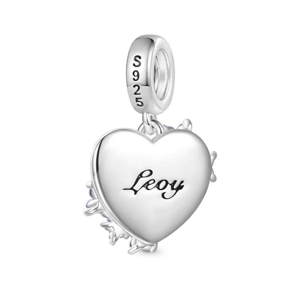 Gnoce Engravable Heart Flowers Charm Platinum-plated Silver Blend - Image 2