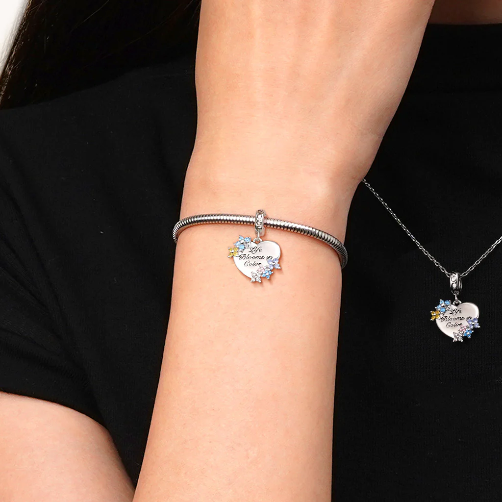 Gnoce Engravable Heart Flowers Charm Platinum-plated Silver Blend - Image 6