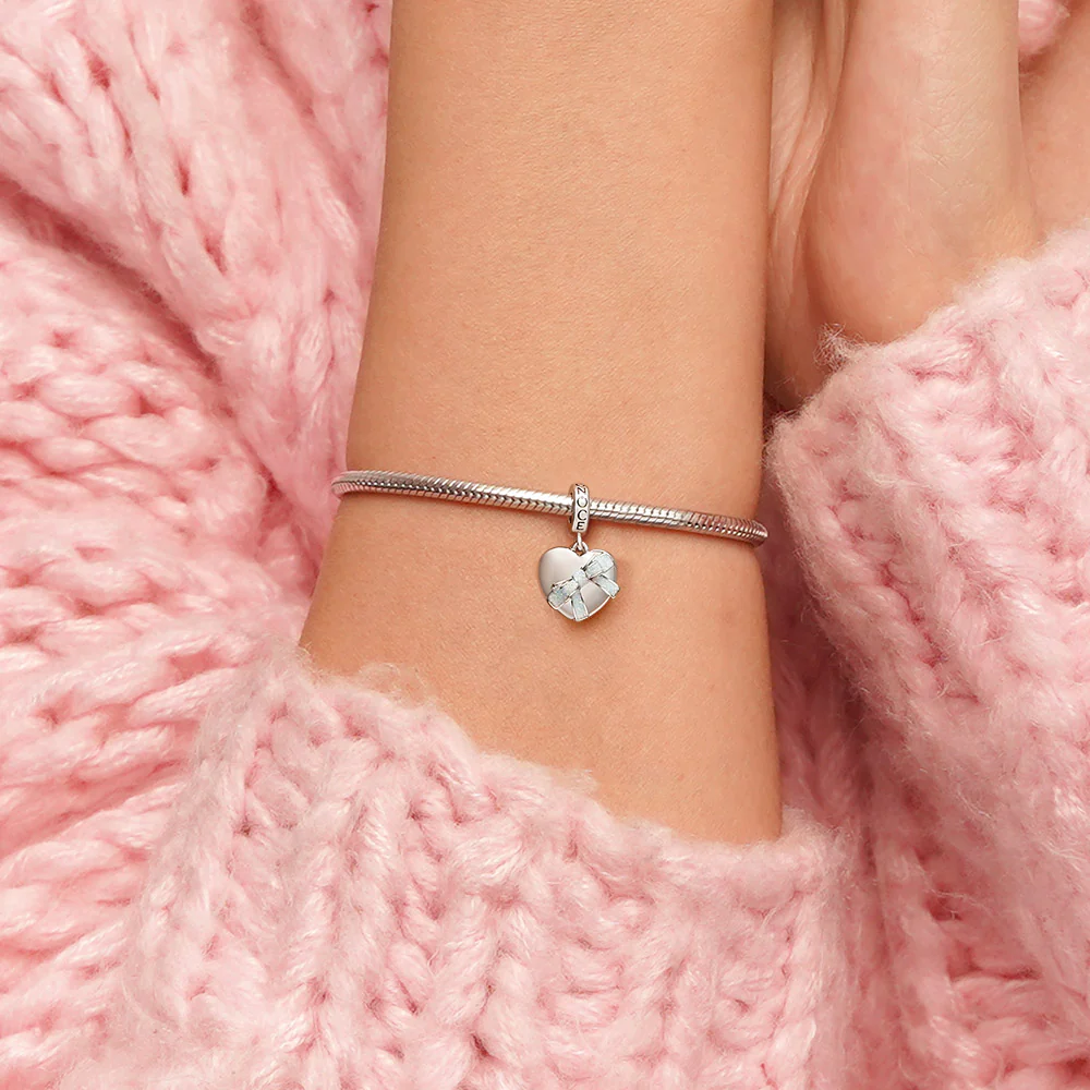 Gnoce Heart Gift Box Engravable Charm Platinum-plated Silver Blend - Image 3