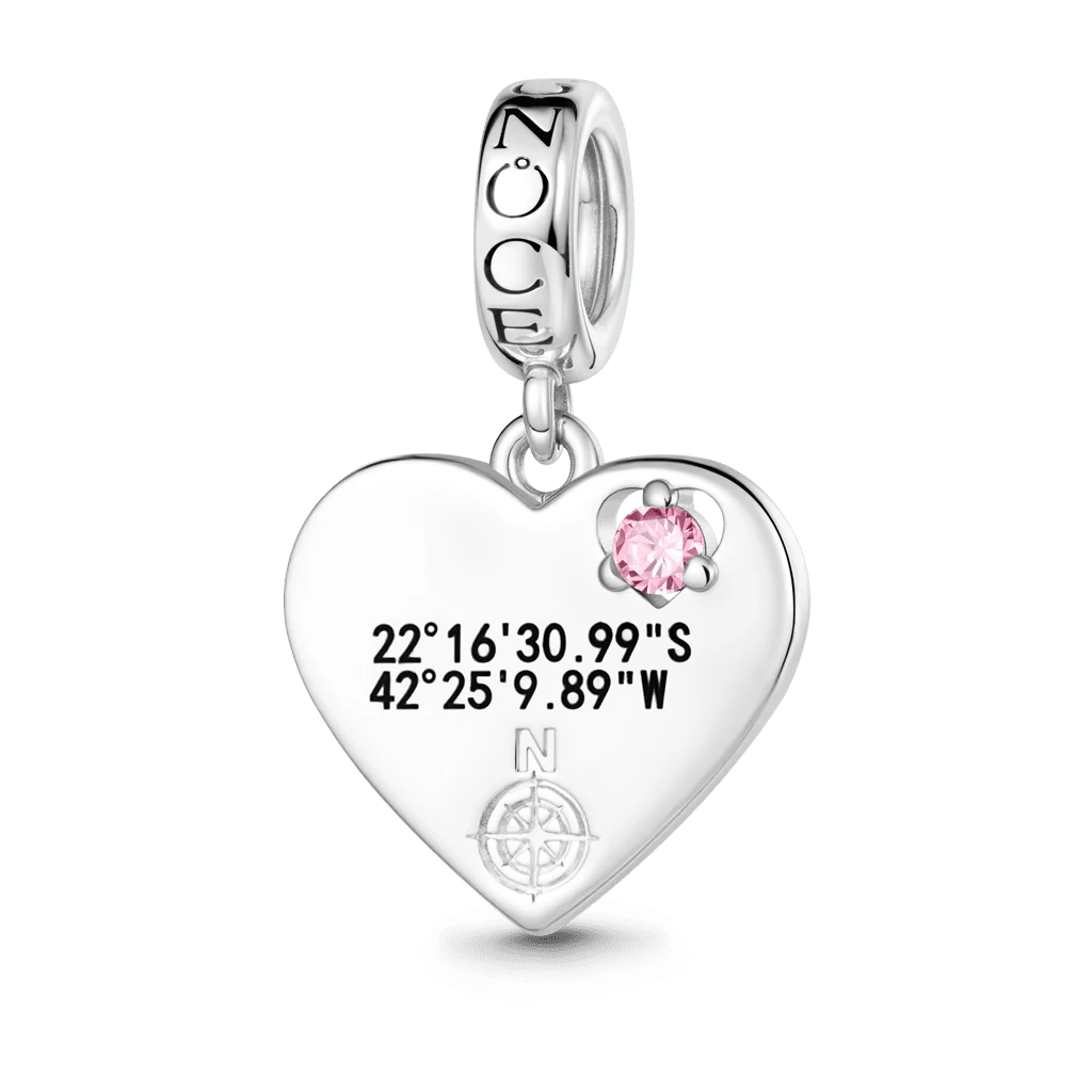Gnoce  Heart GPS Coordinate Engravable Charm Platinum-plated Silver Blend